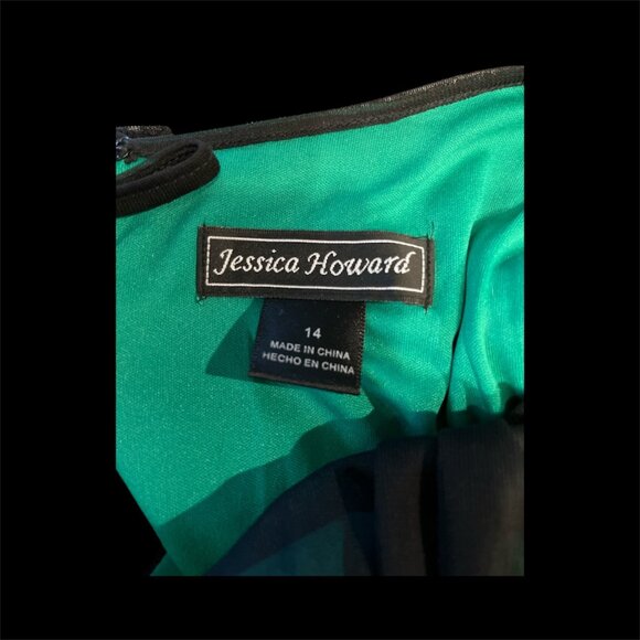 Jessica Howard Green Chiffon Sleeveless Dress | Size 14 - Picture 4 of 4